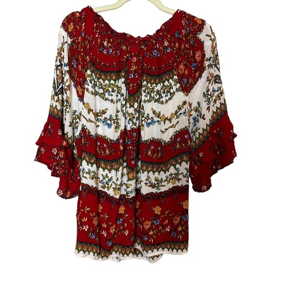 Bila Bohemian Peasant Blouse Bell Sleeves Tiered Floral Print Size XXL Western - Picture 4 of 11